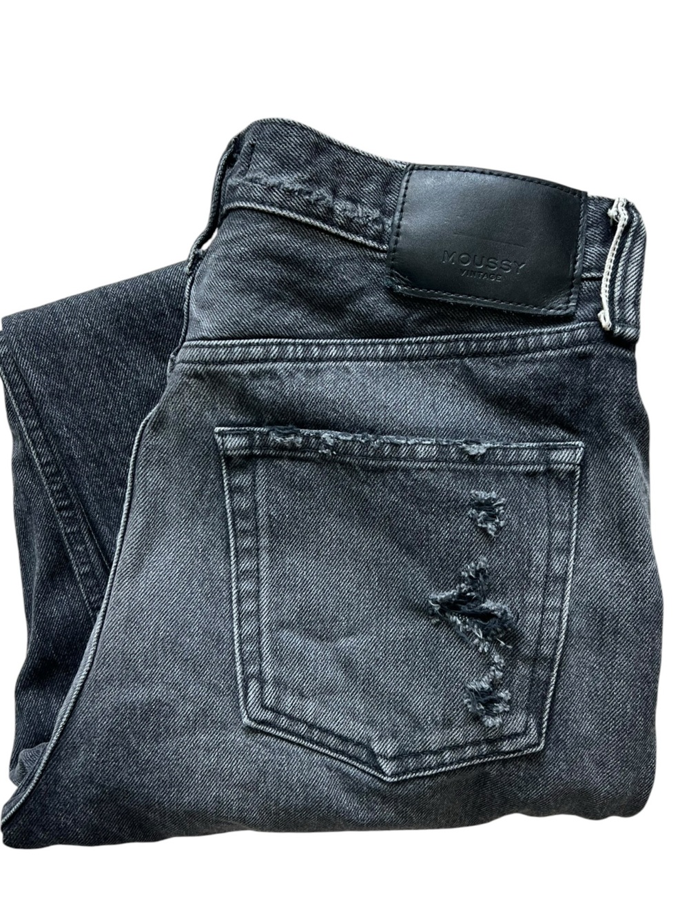 Moussy Vintage Howa Straight Faded Black Denim Raw Hem Size 29